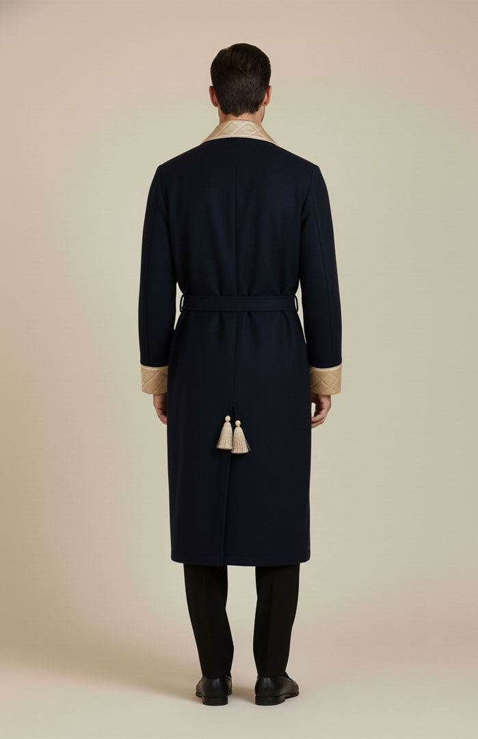 The Duke | Navy Quilted Velvet Robe for Men