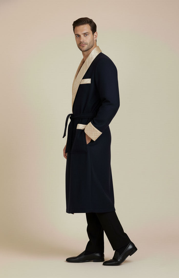 The Duke | Navy Quilted Velvet Robe for Men