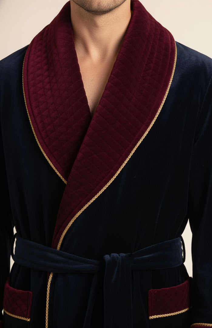 Imperial Blue | Velvet Contrast Collar Men’s Robe