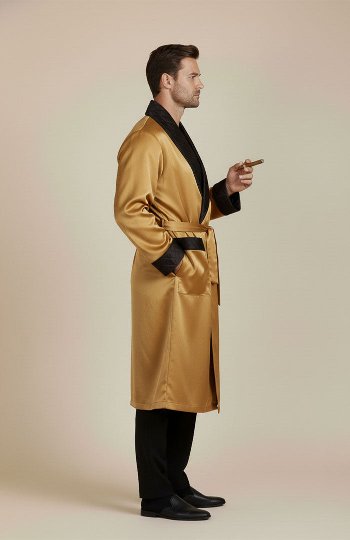 The Crown | Gold Quilted Velvet Robe for Men
