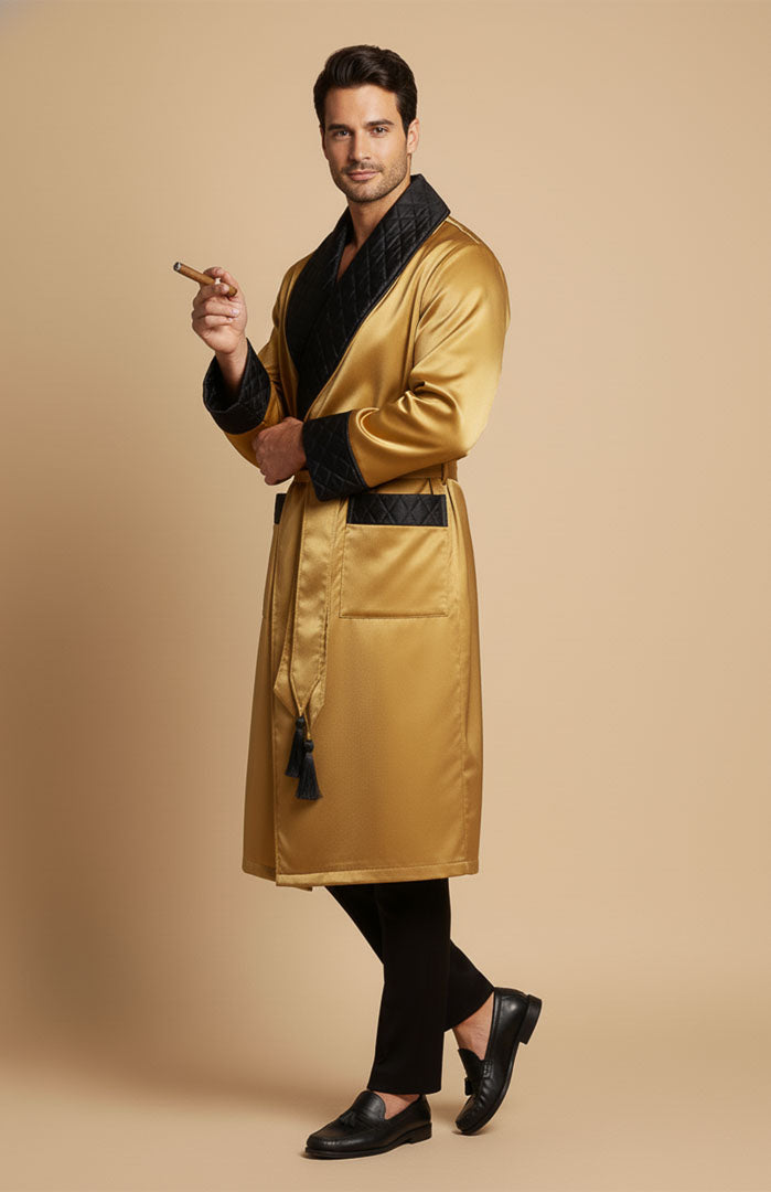 The Crown | Gold Quilted Velvet Robe for Men