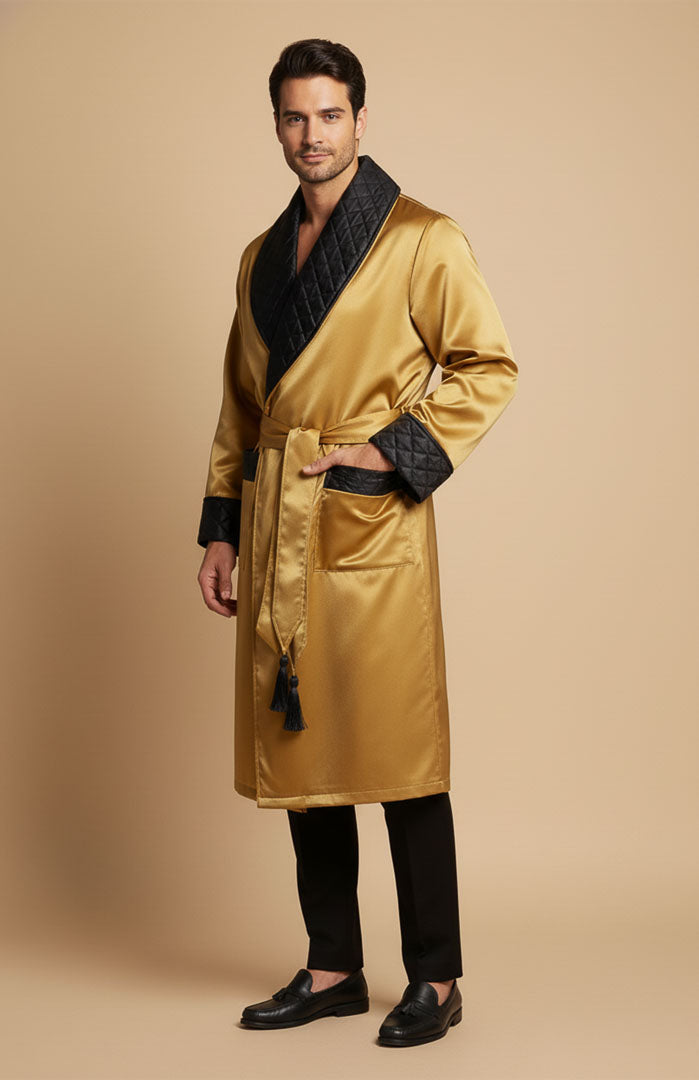 The Crown | Gold Quilted Velvet Robe for Men