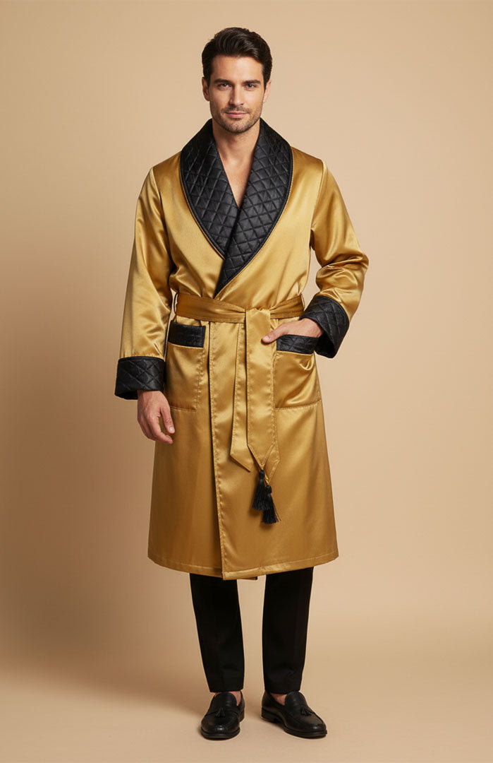 The Crown | Gold Quilted Velvet Robe for Men