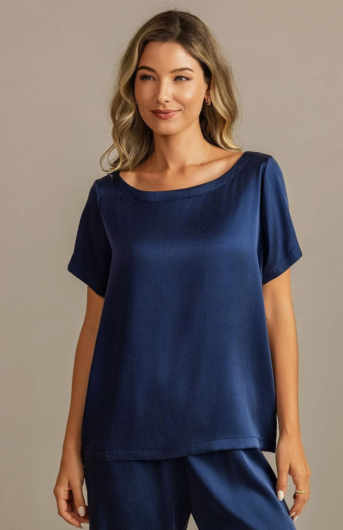 The Royal Sapphire Set – Luxury Navy Satin Loungewear