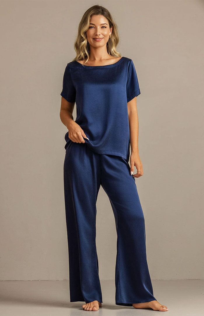 The Royal Sapphire Set – Luxury Navy Satin Loungewear