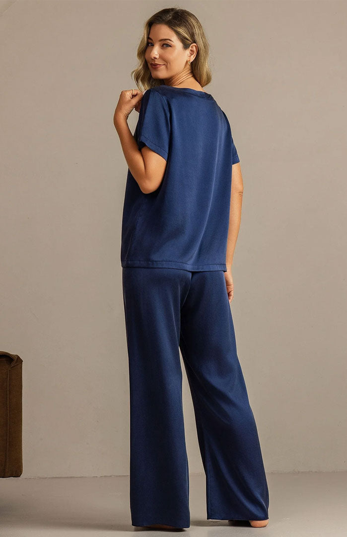 The Royal Sapphire Set – Luxury Navy Satin Loungewear