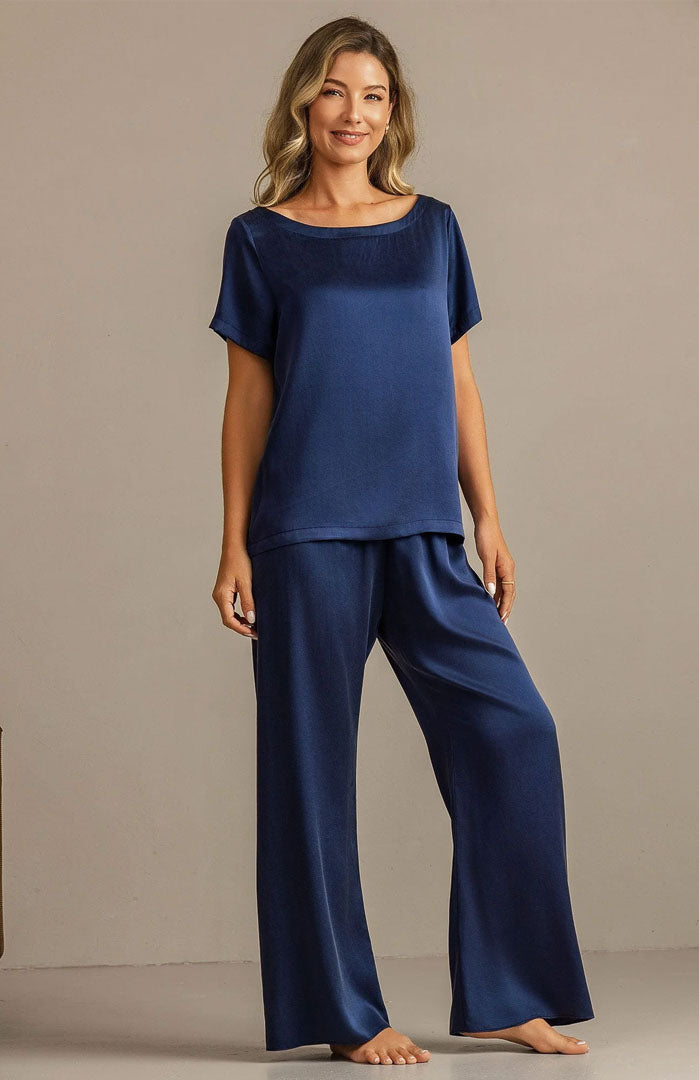 The Royal Sapphire Set – Luxury Navy Satin Loungewear