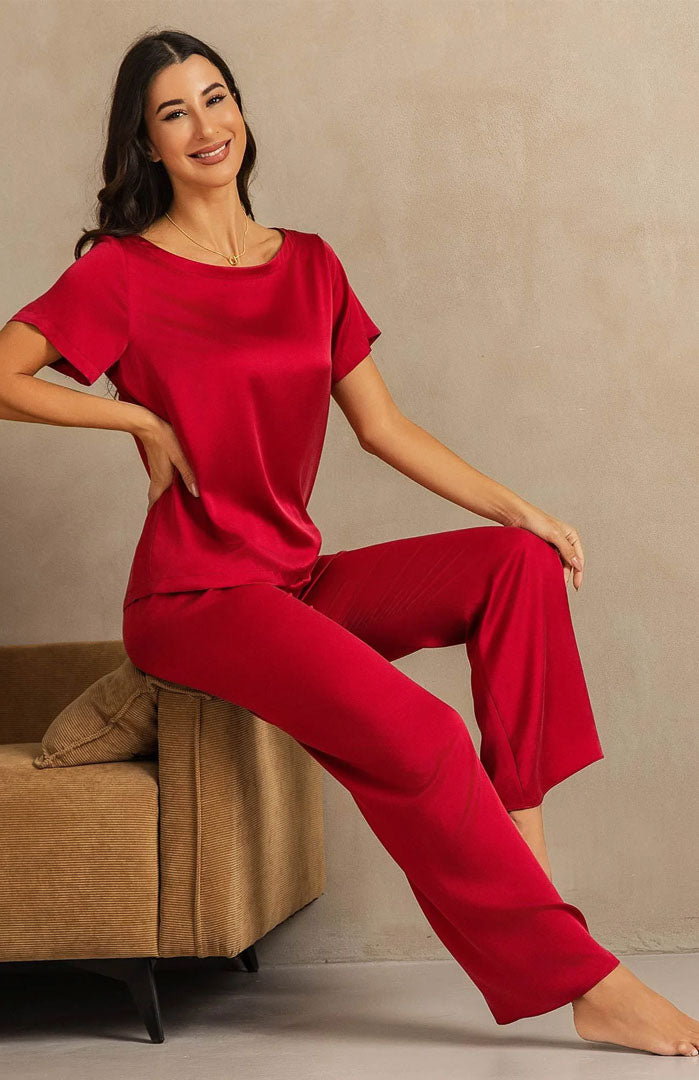 The Midnight Merlot Set – Luxury Ruby Satin Loungewear
