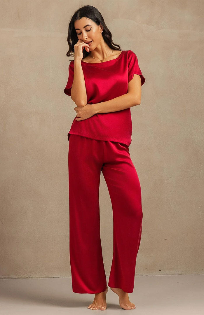 The Midnight Merlot Set – Luxury Ruby Satin Loungewear