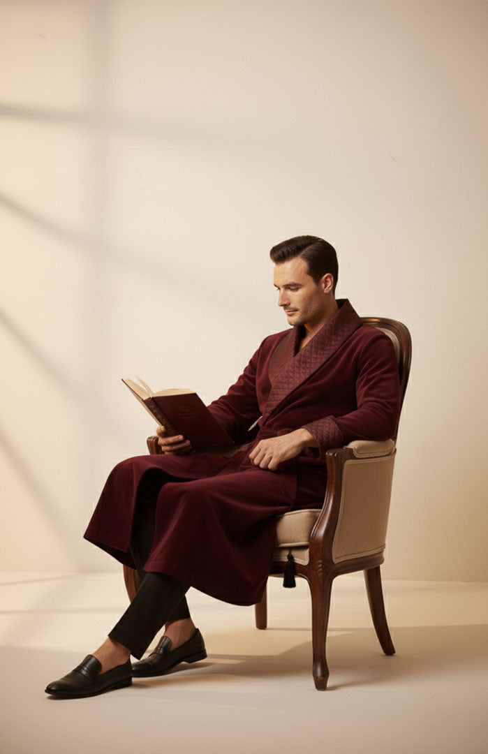 Maroon Malt | Quilted Velvet Robe for Men