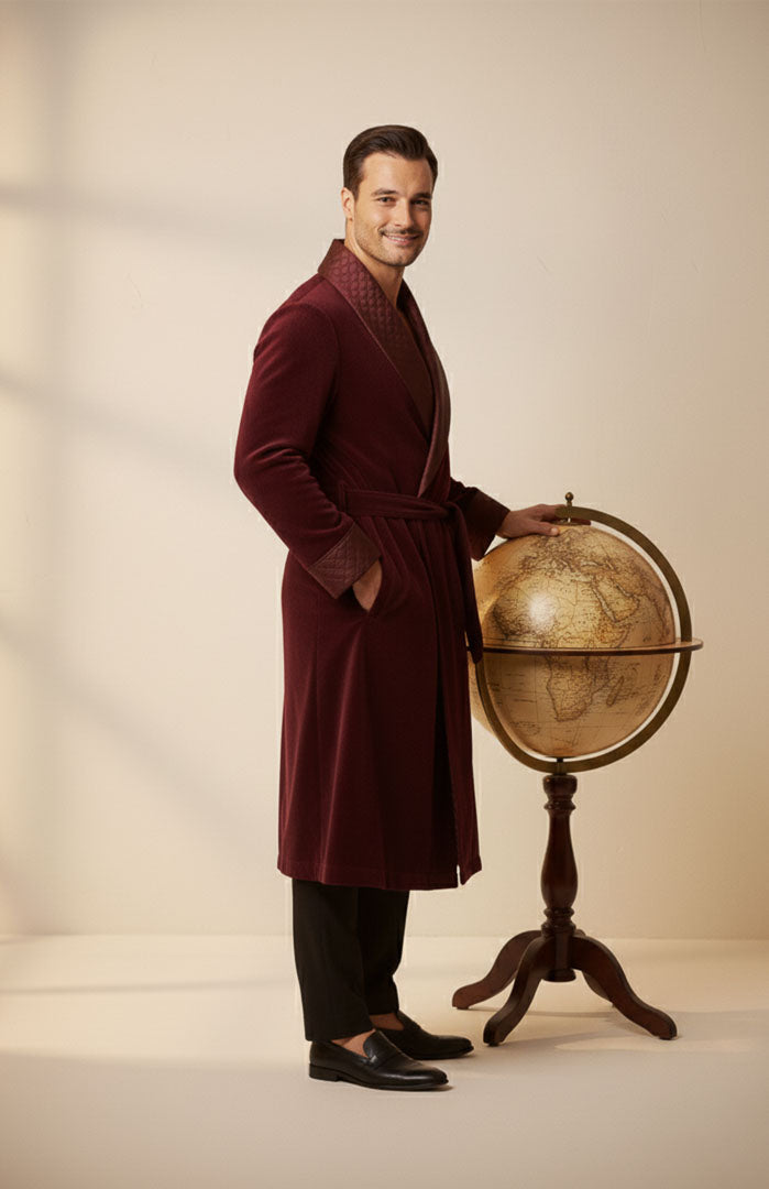 Maroon Malt | Quilted Velvet Robe for Men