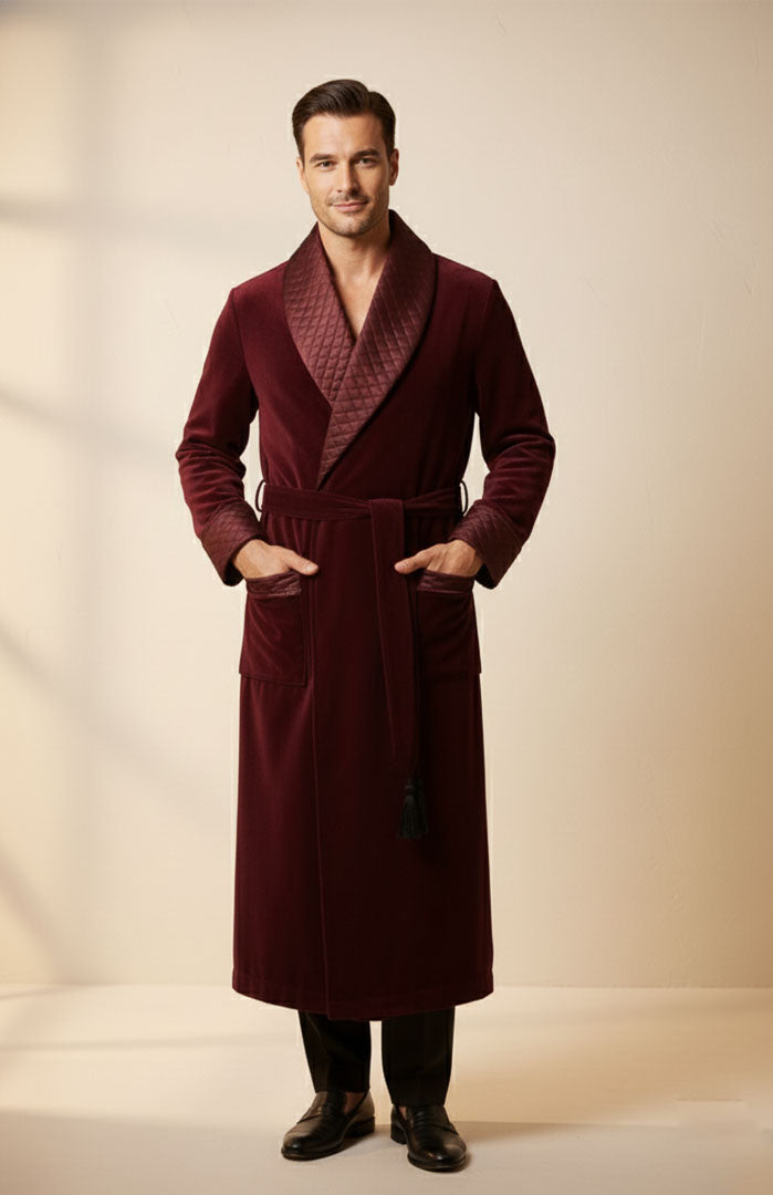 Maroon Malt | Quilted Velvet Robe for Men
