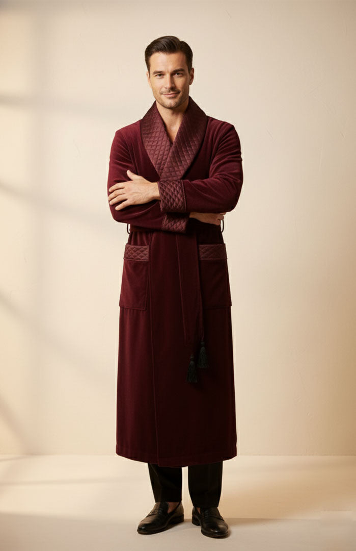 Maroon Malt | Quilted Velvet Robe for Men