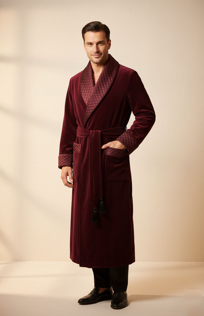 Maroon Malt | Quilted Velvet Robe for Men