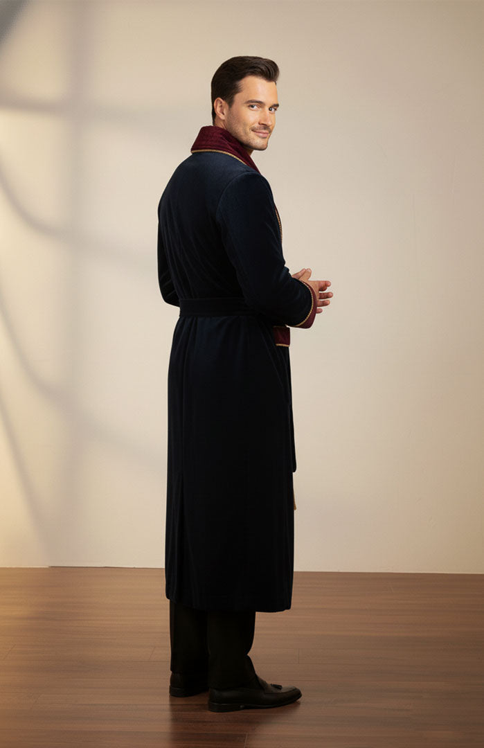 Imperial Blue | Velvet Contrast Collar Men’s Robe