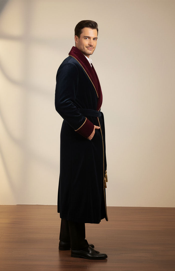 Imperial Blue | Velvet Contrast Collar Men’s Robe