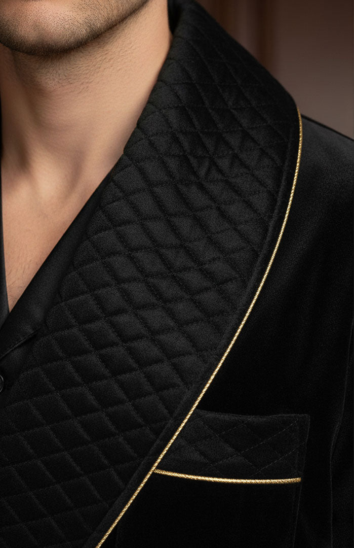 Midnight Manor |Quilted Velvet Robe for Men