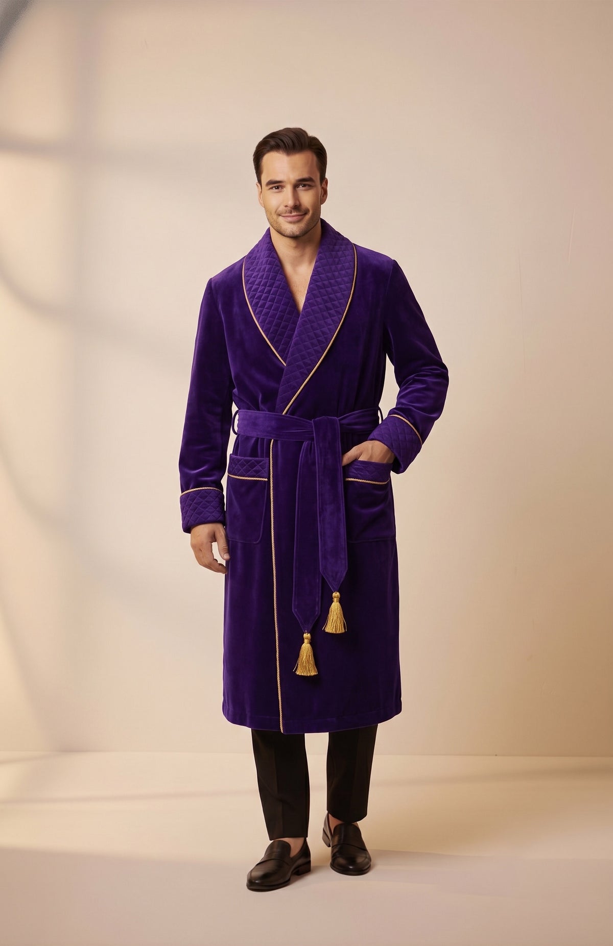 Royal Violet | Quilted Velvet Robe for Men