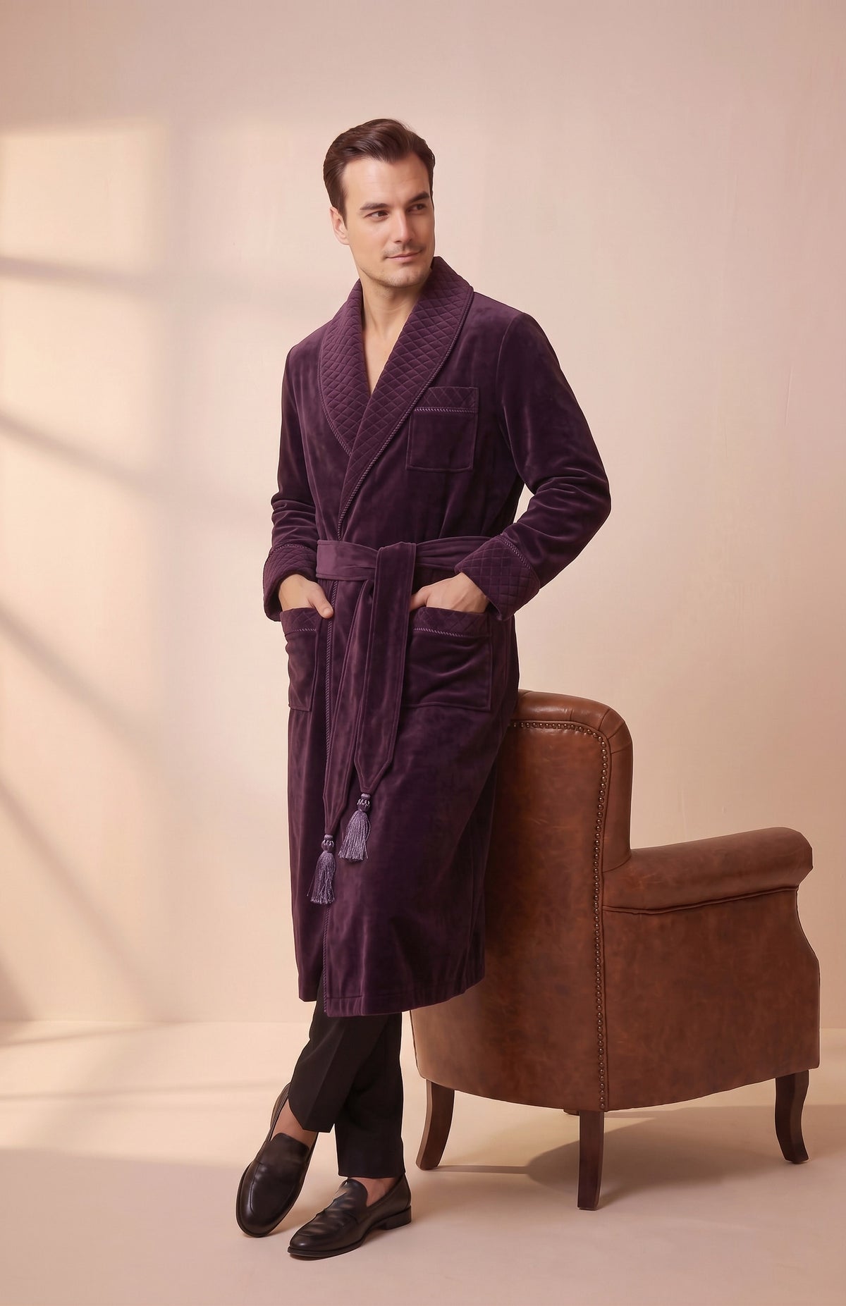 Imperial Purple | Quilted Velvet Robe for Men