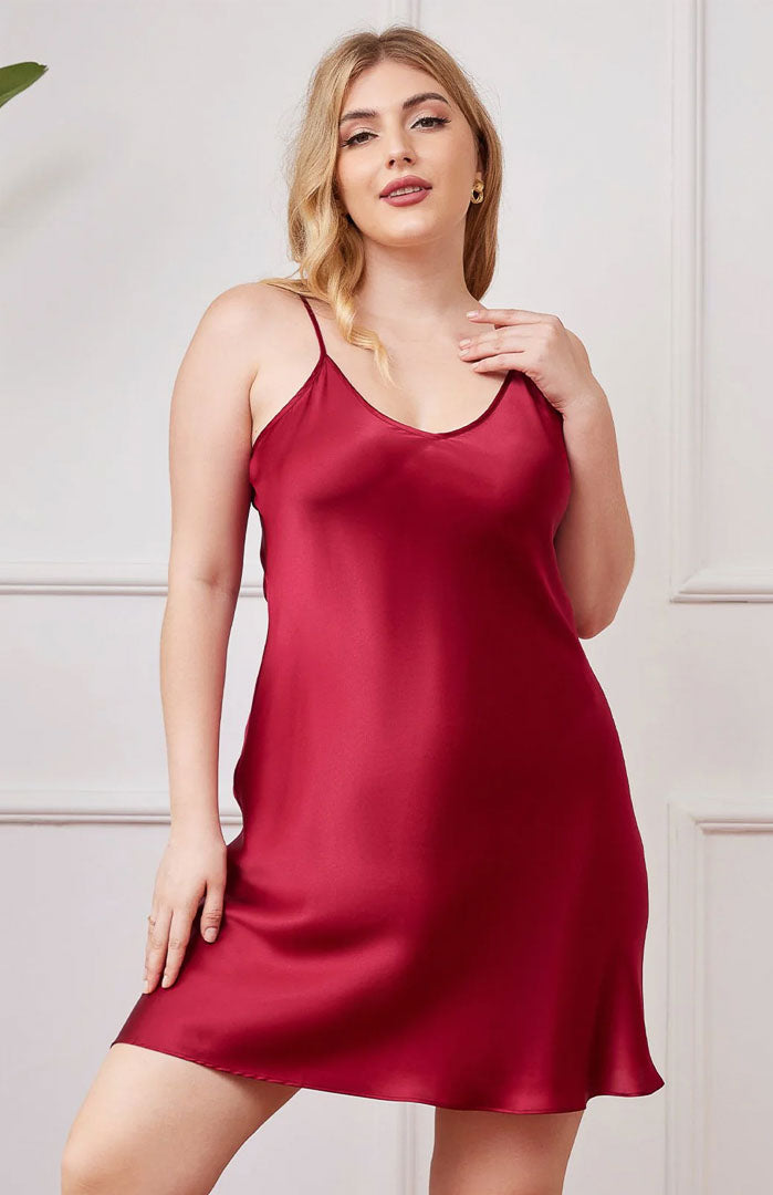 Spicy Chili | Red Satin Plus Size Sleepwear Dress