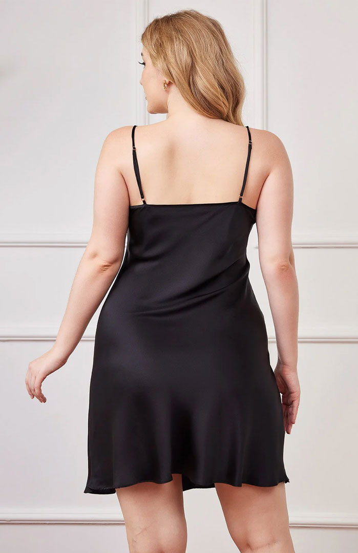 The Midnight Beauty | Black Satin Plus Size Sleepwear Dress