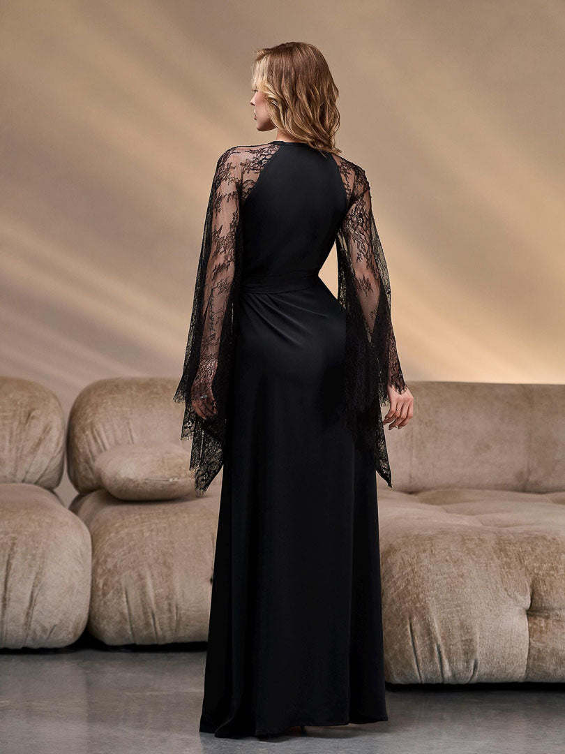 The Black Swan | Lace-Sleeve Satin Kimono Robe for Women