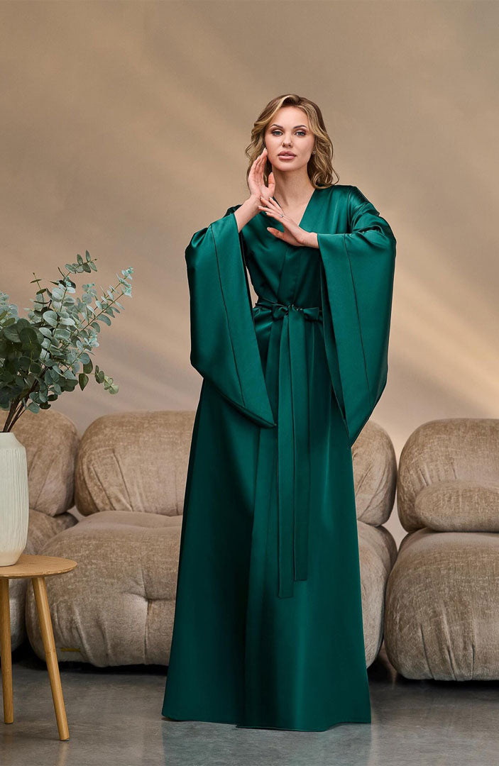 Emerald Luxe | Satin Kimono Robe for Women