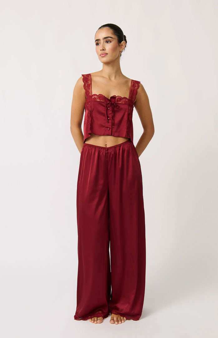 Red Fox Romance Satin & Lace Pajama Set Loungewear
