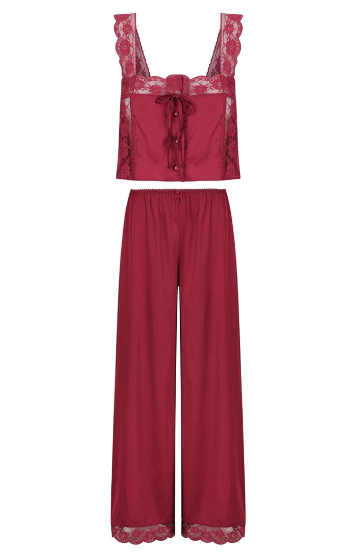 Red Fox Romance Satin & Lace Pajama Set Loungewear