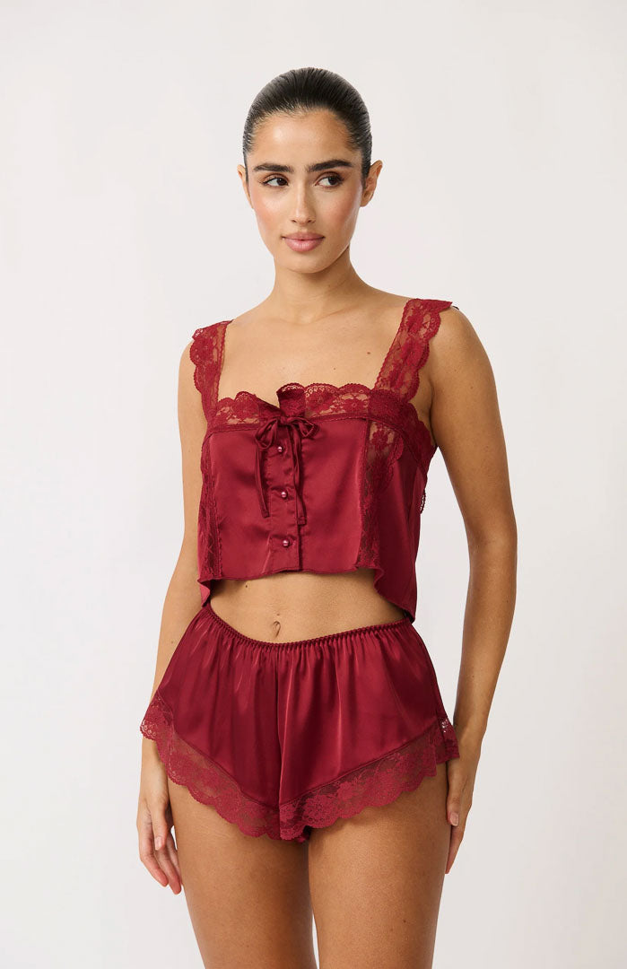 Red Fox Romance | Red Satin & Lace Short Set
