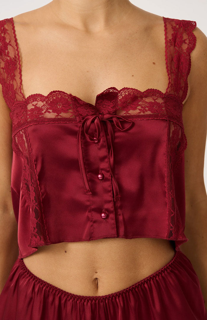 Red Fox Romance | Red Satin & Lace Short Set