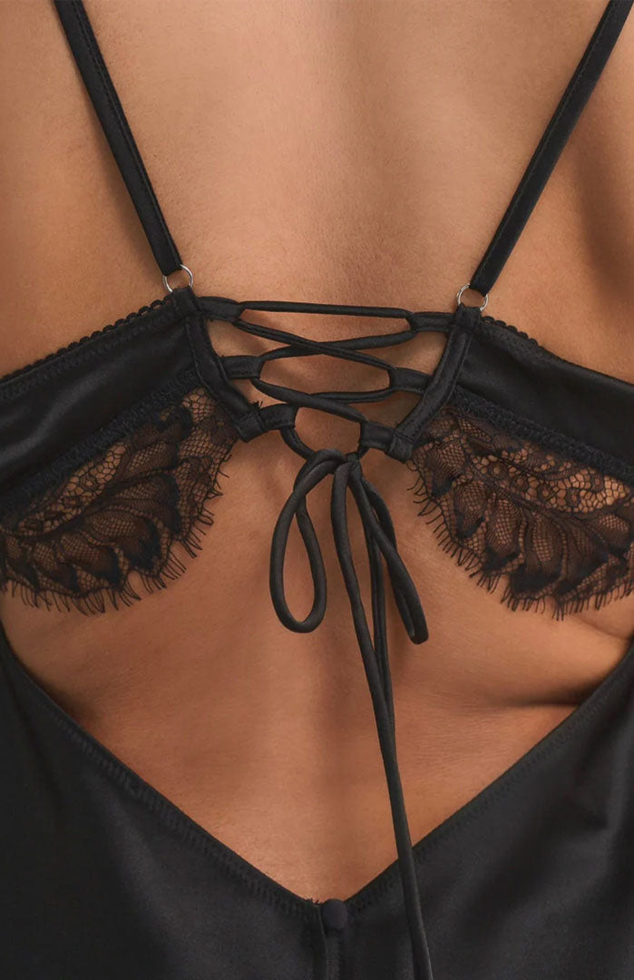 Midnight Muse – Lace Satin Babydoll Dress