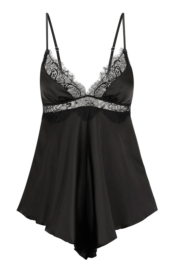Midnight Muse – Lace Satin Babydoll Dress