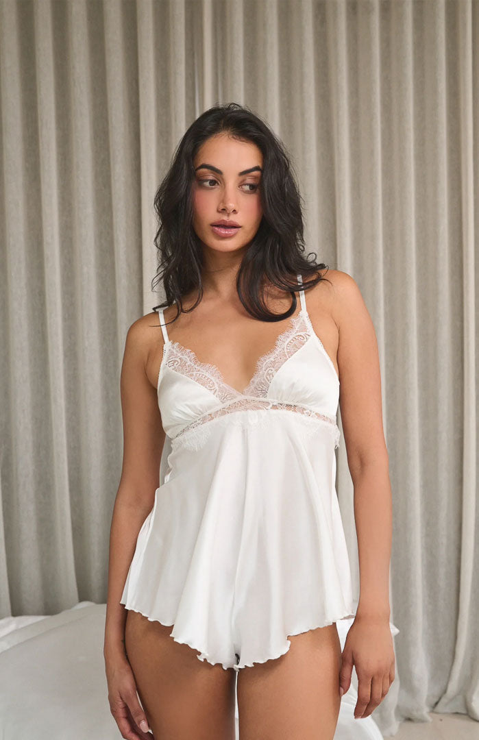 Ivory Innocence Babydoll Sets – Lace Satin