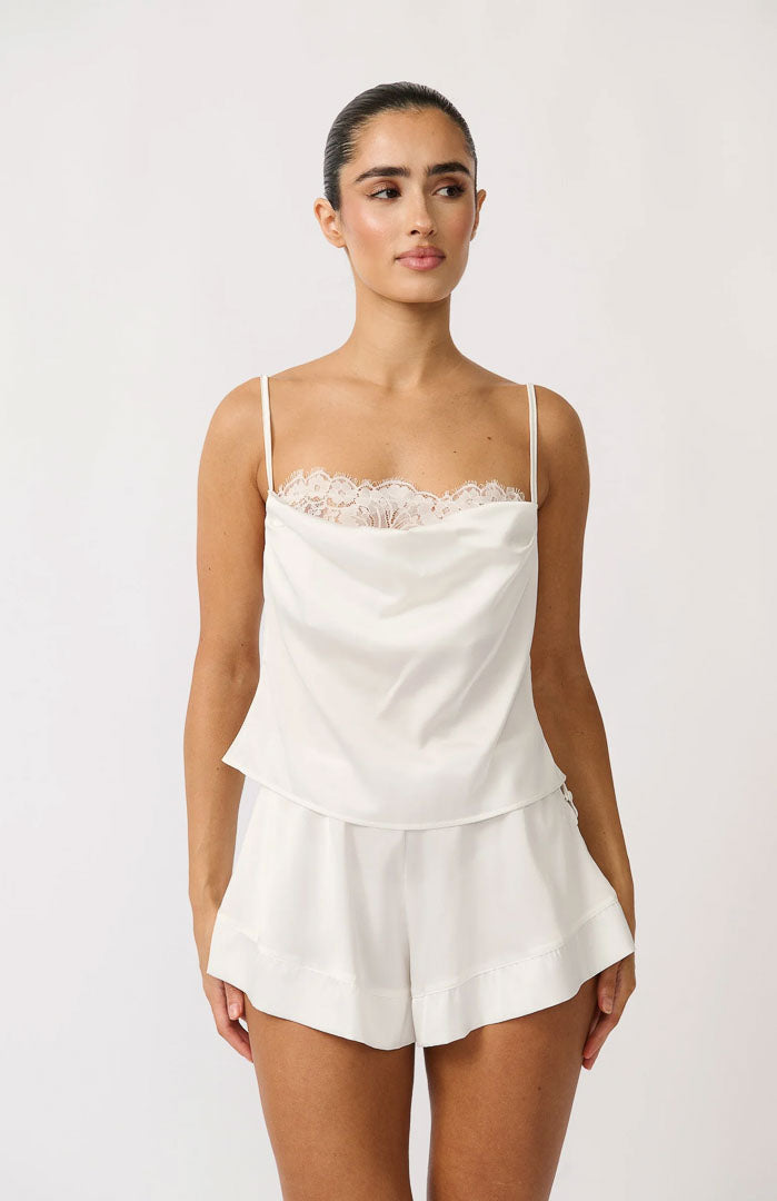 White Swirl | White Satin & Lace Short Set