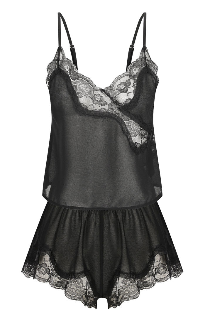 The Midnight Muse Onyx | Black Satin & Lace Short Set