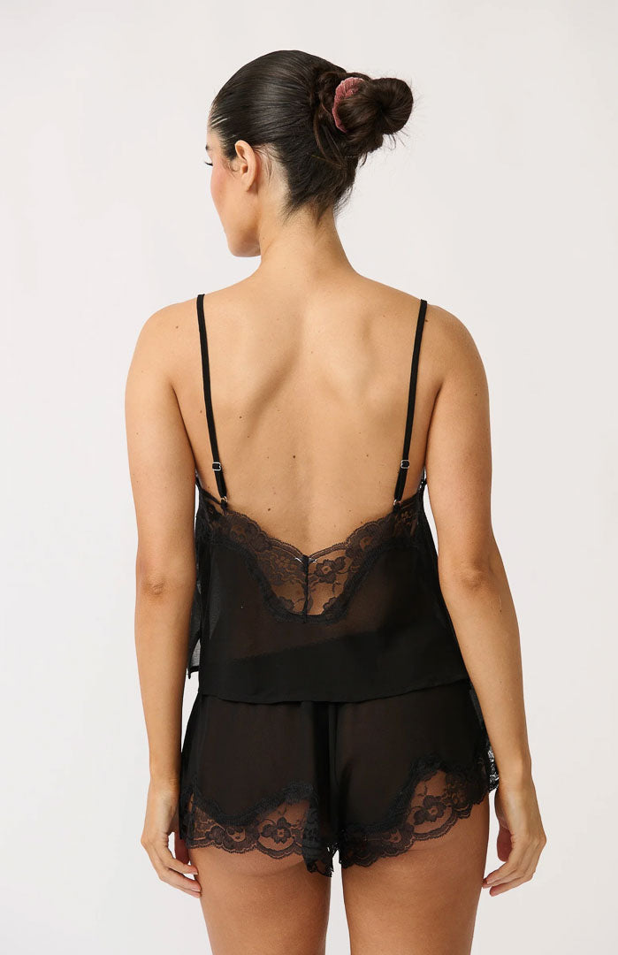 The Midnight Muse Onyx | Black Satin & Lace Short Set