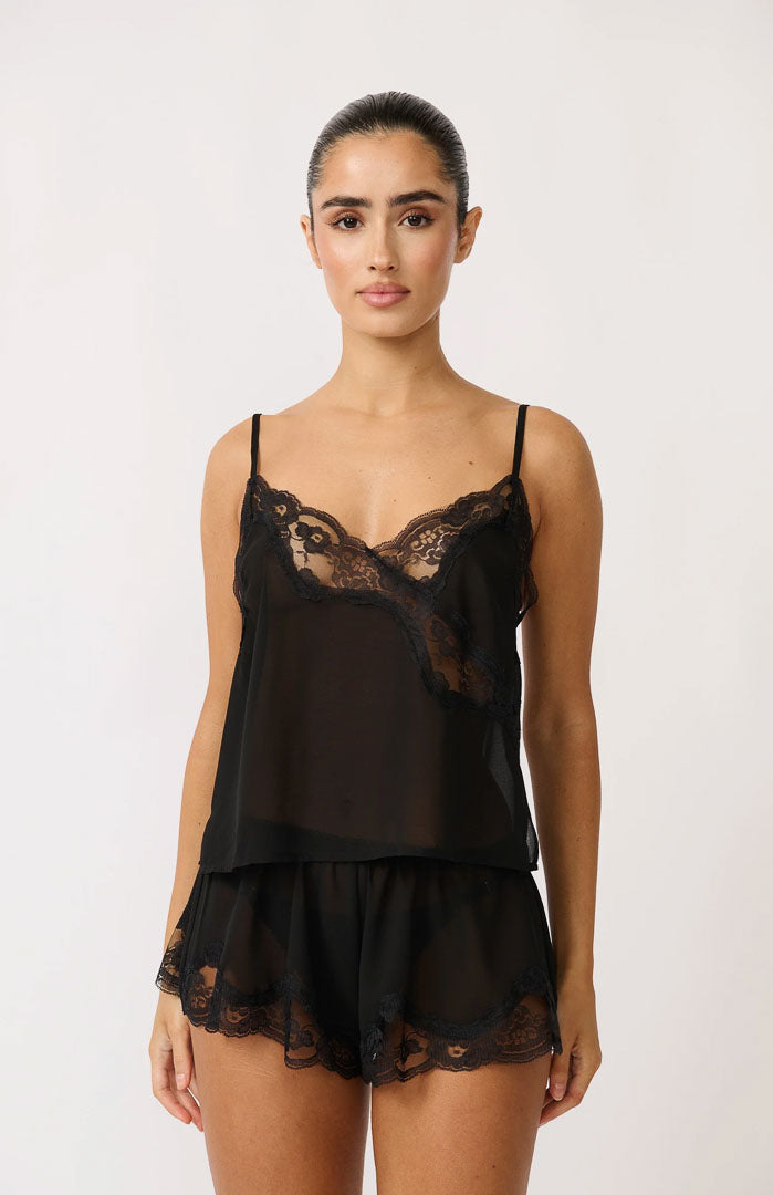 The Midnight Muse Onyx | Black Satin & Lace Short Set