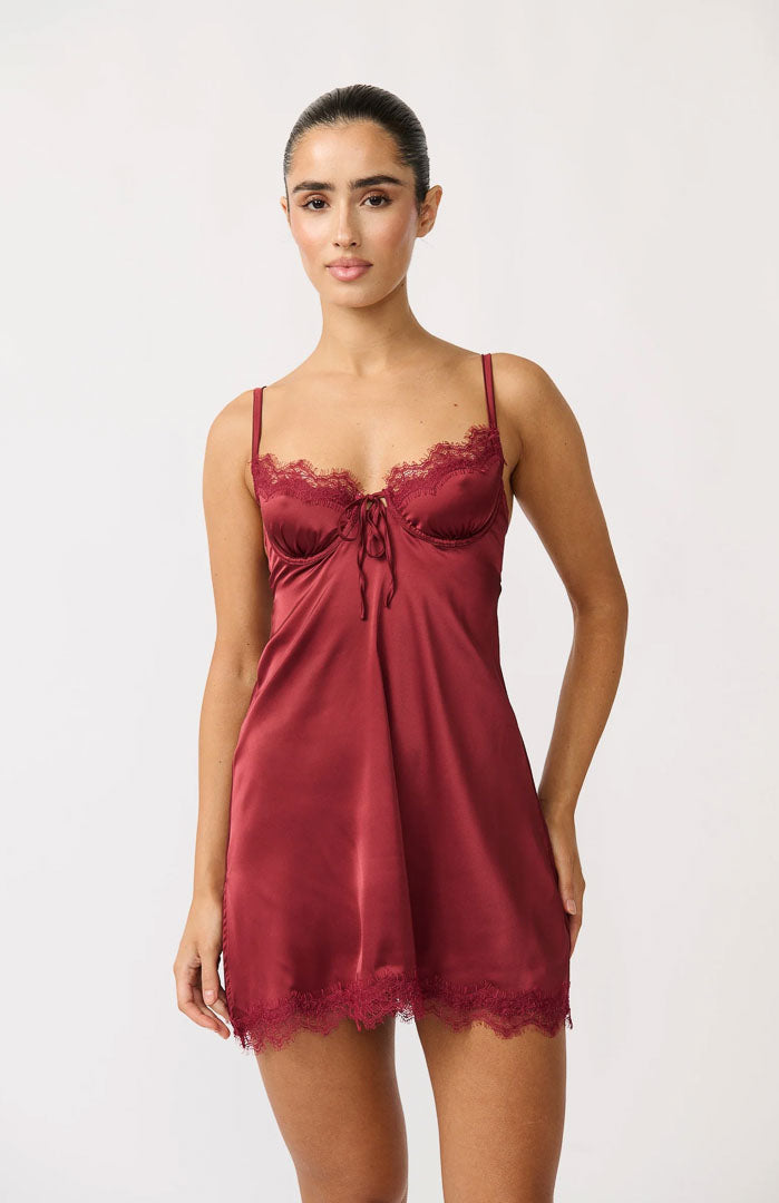 The Valentina | Red Satin & Lace Couture Slip Dress
