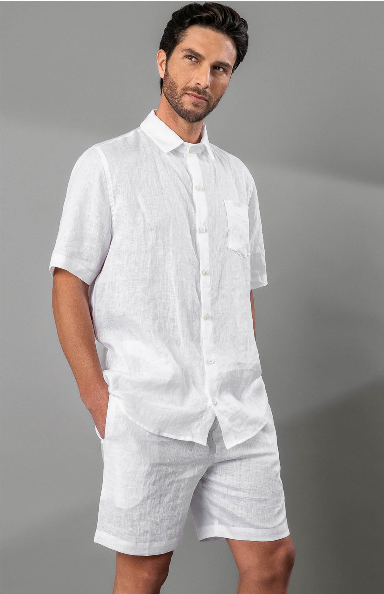 Pure White Linen Bliss Co Ord Set for Men | Luxeliv