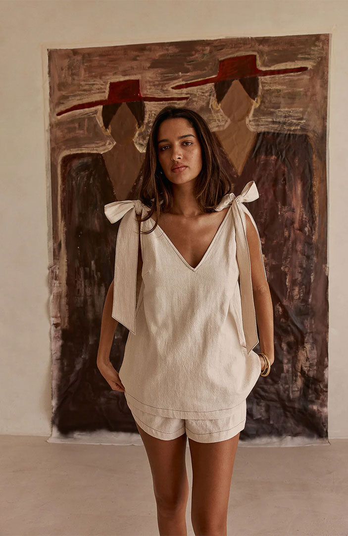 Mia Beige Co-ord Set | Cotton Linen Blend