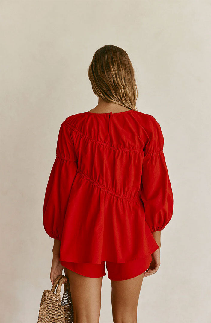 Lara Scarlet Red Co-ord Set | Cotton Linen Blend
