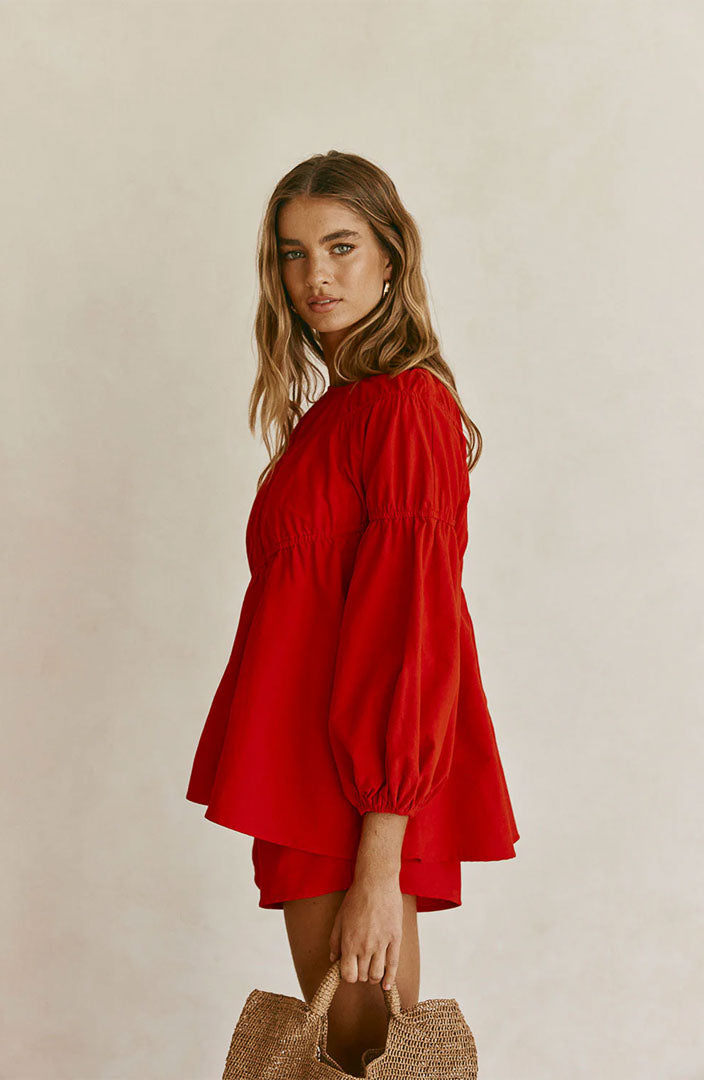 Lara Scarlet Red Co-ord Set | Cotton Linen Blend