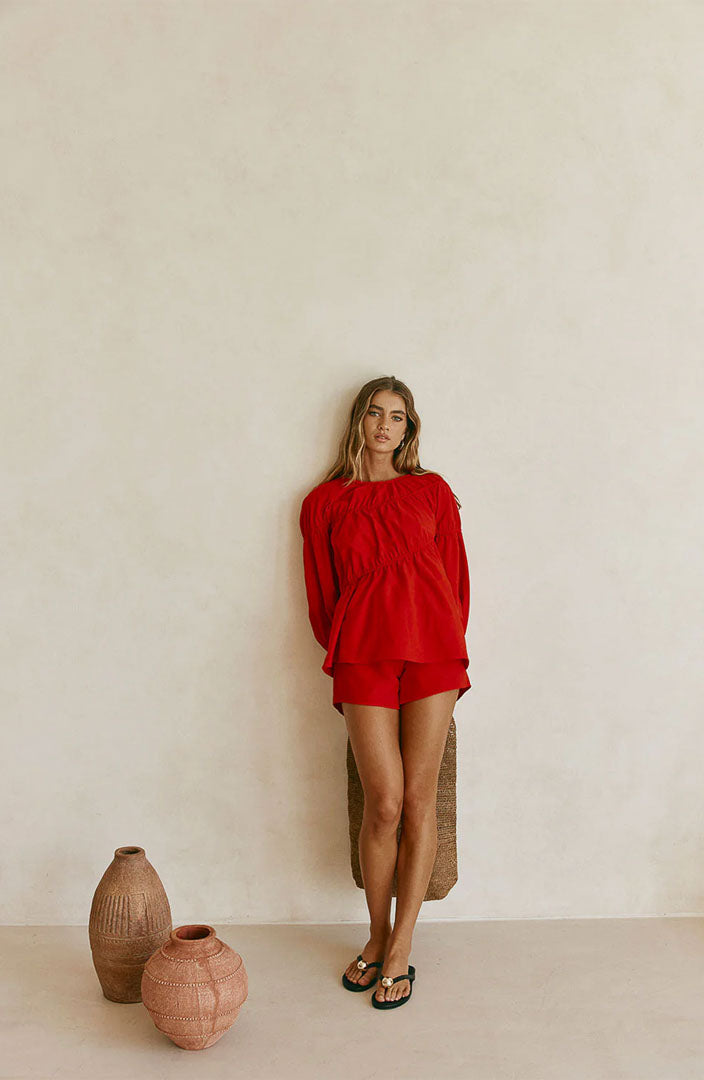 Lara Scarlet Red Co-ord Set | Cotton Linen Blend