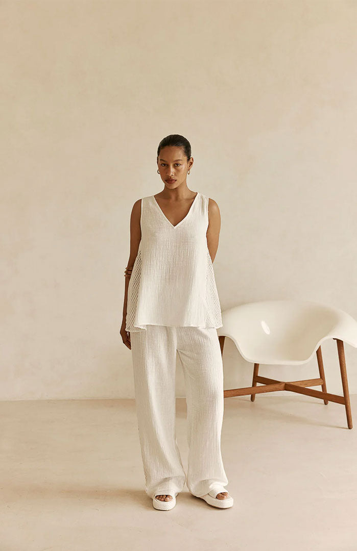 Luna White Co-ord Set | Cotton Linen Blend