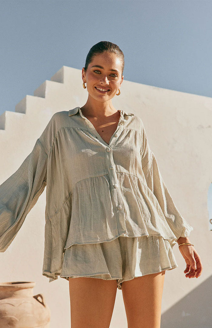 Lola Matcha Green Co-ord Set | Cotton Linen Blend