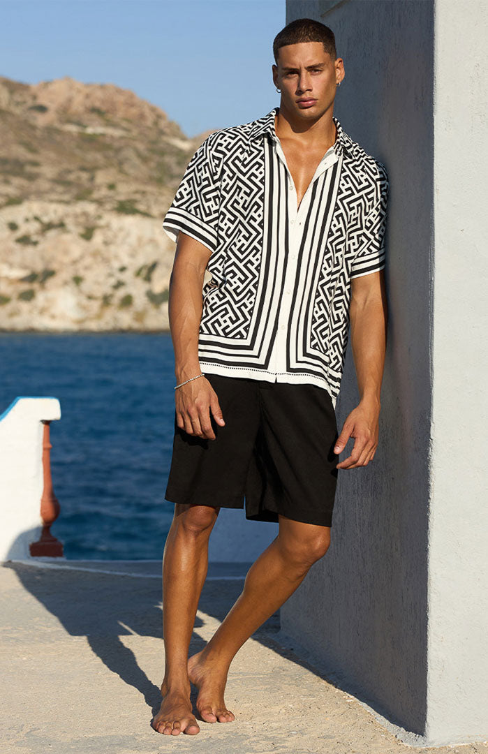 Black & White Geometric Printed Satin Shirt