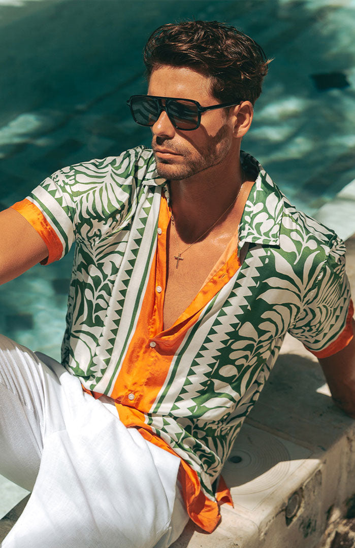French Riviera | Orange & Green Tropical Printed Shirt