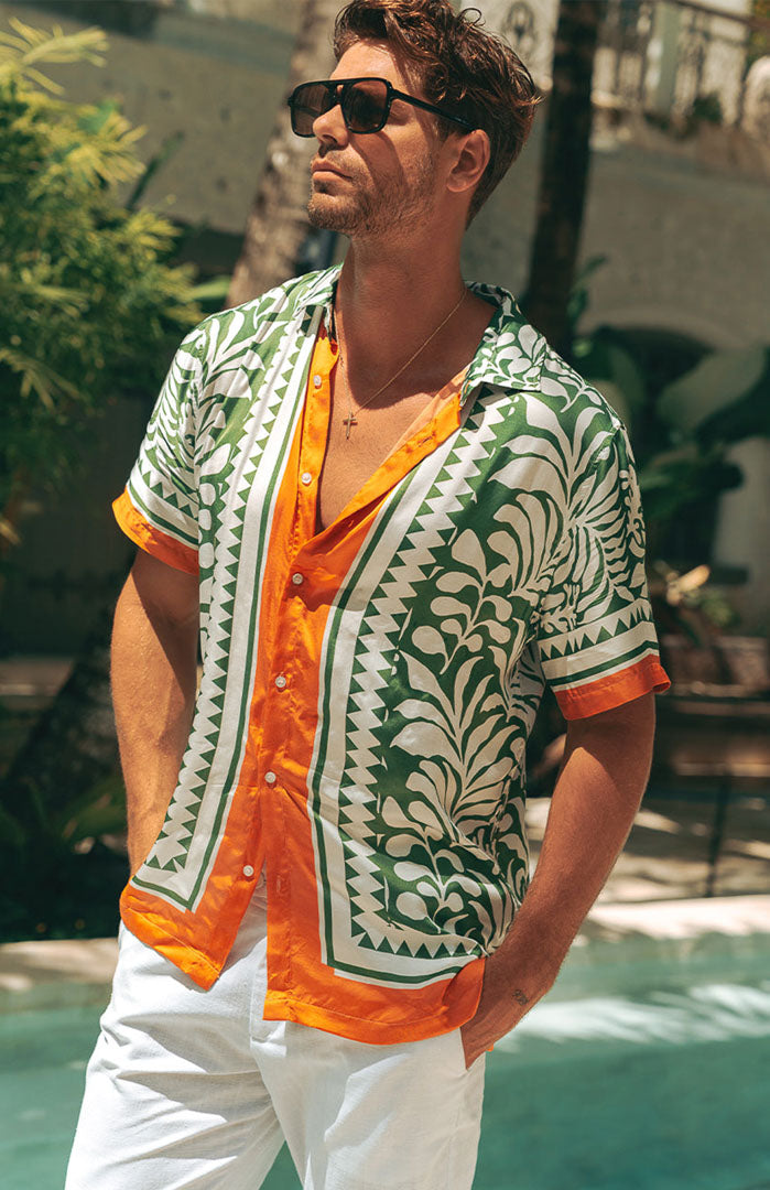 French Riviera | Orange & Green Tropical Printed Shirt