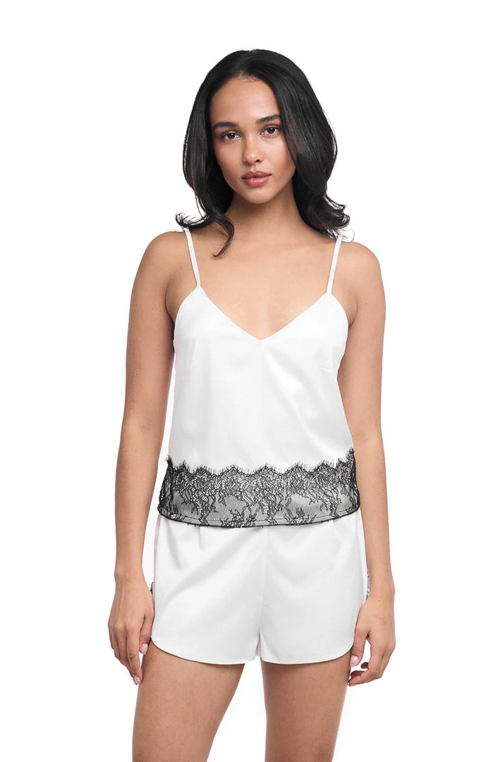 Midnight Desire | White Satin Lace Sleepwear Set